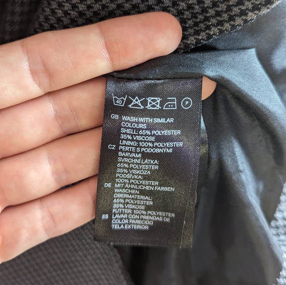 Crop Blazer Houndstooth 3/4 Sleeve Lined Gray and Black One Button Blazer - Picture 3 of 4